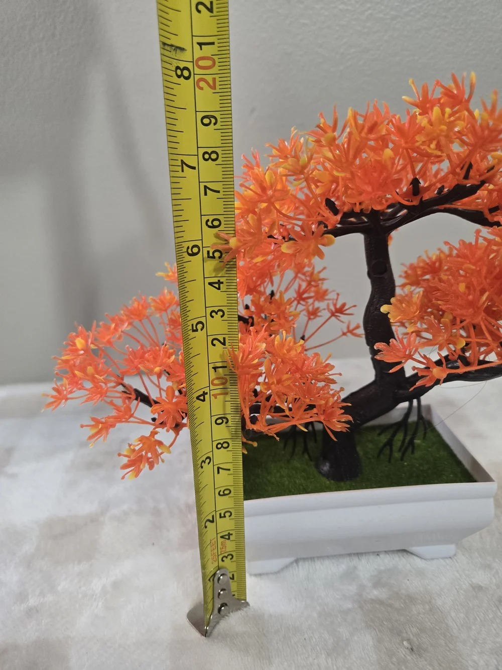 Asian Artificial Orange Bonsai Tree Plastic in White Planter Pot 8 in